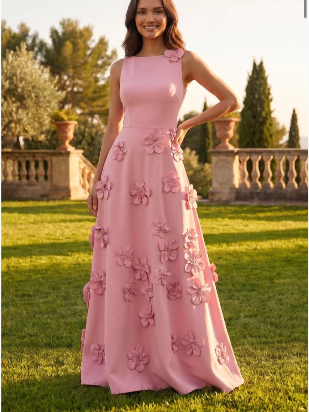 Sleeveless Floral Pink Maxi Dress - Mother of the Bride